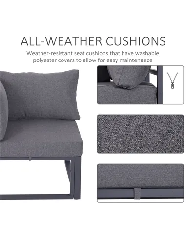 Outsunny 6 PCs Outdoor Indoor Sectional Corner Sofa Set Thick Padded Cushions Aluminium Frame 5 Seaters 1 Coffee Table Grey