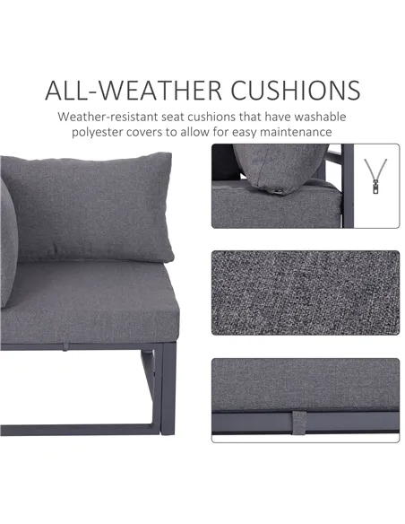 Outsunny 6 PCs Outdoor Indoor Sectional Corner Sofa Set Thick Padded Cushions Aluminium Frame 5 Seaters 1 Coffee Table Grey