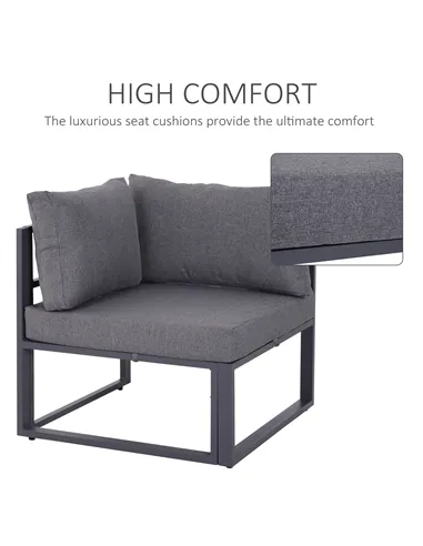 Outsunny 6 PCs Outdoor Indoor Sectional Corner Sofa Set Thick Padded Cushions Aluminium Frame 5 Seaters 1 Coffee Table Grey