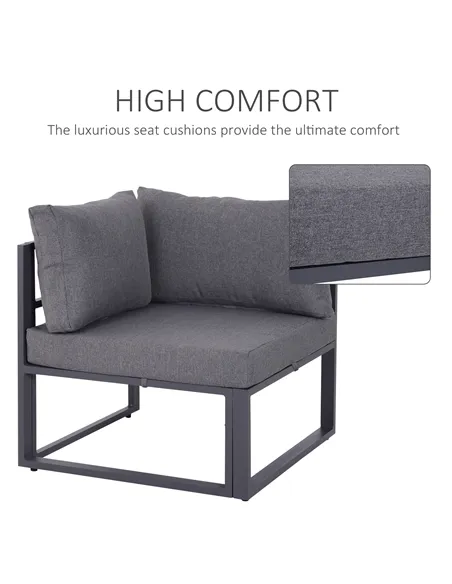 Outsunny 6 PCs Outdoor Indoor Sectional Corner Sofa Set Thick Padded Cushions Aluminium Frame 5 Seaters 1 Coffee Table Grey