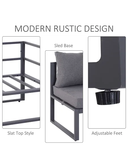 Outsunny 6 PCs Outdoor Indoor Sectional Corner Sofa Set Thick Padded Cushions Aluminium Frame 5 Seaters 1 Coffee Table Grey