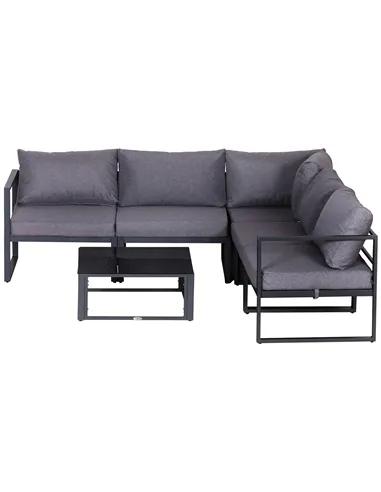 Outsunny 6 PCs Outdoor Indoor Sectional Corner Sofa Set Thick Padded Cushions Aluminium Frame 5 Seaters 1 Coffee Table Grey