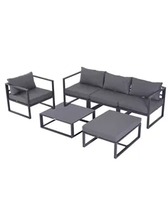 Outsunny 6 PCs Outdoor Indoor Sectional Sofa Set Thick Padded Cushions Aluminium Frame 5 Seaters 1 Coffee Table Footrest Grey