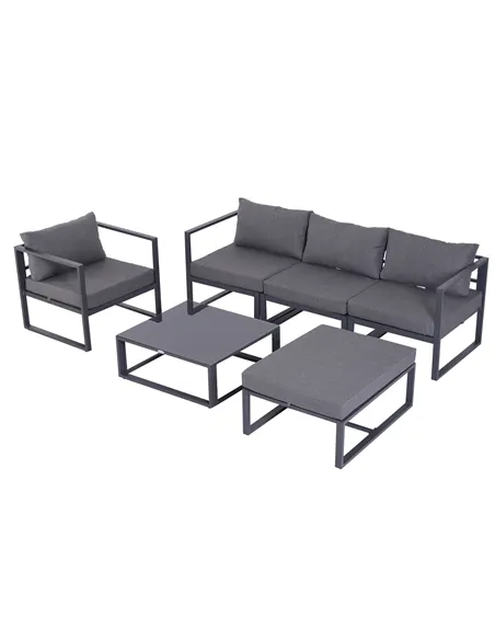 Outsunny 6 PCs Outdoor Indoor Sectional Sofa Set Thick Padded Cushions Aluminium Frame 5 Seaters 1 Coffee Table Footrest Grey
