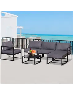 Outsunny 6 PCs Outdoor Indoor Sectional Sofa Set Thick Padded Cushions Aluminium Frame 5 Seaters 1 Coffee Table Footrest Grey 2
