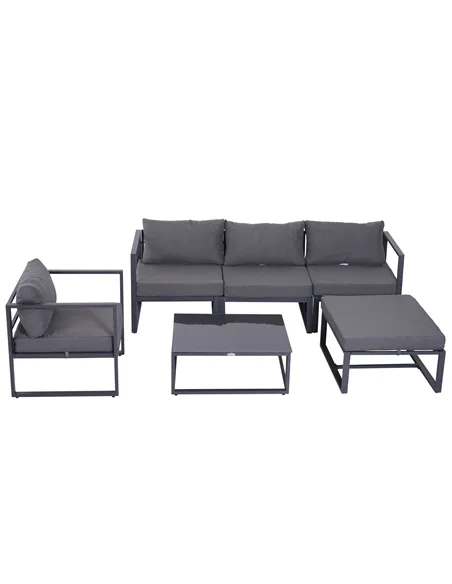 Outsunny 6 PCs Outdoor Indoor Sectional Sofa Set Thick Padded Cushions Aluminium Frame 5 Seaters 1 Coffee Table Footrest Grey
