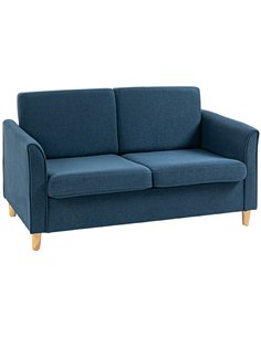 HOMCOM Compact Loveseat Sofa, Modern 2 Seater Sofa for Living Room with Wood Legs and Armrests, Blue