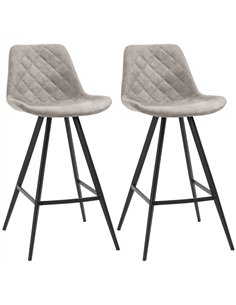 HOMCOM Set Of 2 Bar Stools Vintage Microfiber Cloth Tub Seats Padded Comfortable Steel Frame Footrest Quilted Home Bar Cafe Kitc