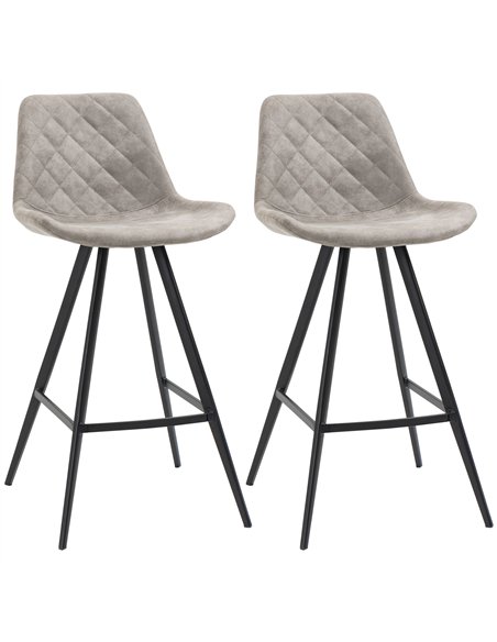 HOMCOM Set Of 2 Bar Stools Vintage Microfiber Cloth Tub Seats Padded Comfortable Steel Frame Footrest Quilted Home Bar Cafe Kitc