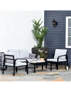 Outsunny 4pcs Garden Sofa Set 2 Single Armchair, 1 Bench & 1 Coffee Table Set Aluminum Frame Patio Furniture with Cushions, Blac 2