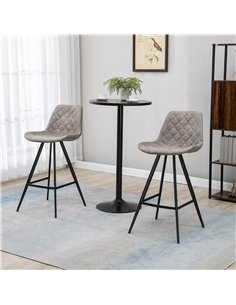 HOMCOM Set Of 2 Bar Stools Vintage Microfiber Cloth Tub Seats Padded Comfortable Steel Frame Footrest Quilted Home Bar Cafe Kitc 2