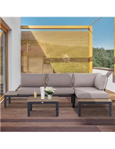 Outsunny 3 Pieces Garden Furniture Set, Aluminium 4 Seater Corner Sofa Set with 2 Loveseats, Coffee Table and Side Trays, Outdoo 2