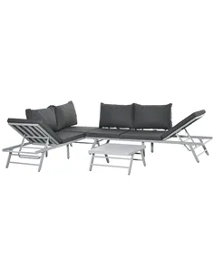 Outsunny 3 Pieces Garden Furniture Sets, 6 Seater Corner Sofa Set with Adjustable Backrest Chase Lounge with Slatted Metal Top T