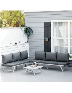Outsunny 3 Pieces Garden Furniture Sets, 6 Seater Corner Sofa Set with Adjustable Backrest Chase Lounge with Slatted Metal Top T 2