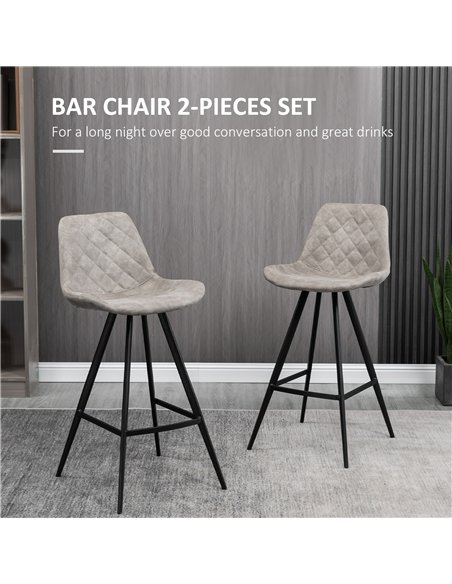 HOMCOM Set Of 2 Bar Stools Vintage Microfiber Cloth Tub Seats Padded Comfortable Steel Frame Footrest Quilted Home Bar Cafe Kitc