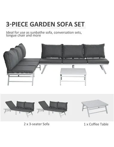 Outsunny 3 Pieces Garden Furniture Sets, 6 Seater Corner Sofa Set with Adjustable Backrest Chase Lounge with Slatted Metal Top T