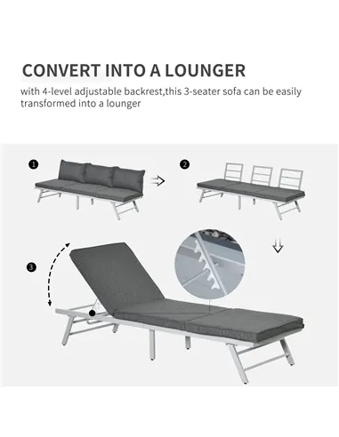 Outsunny 3 Pieces Garden Furniture Sets, 6 Seater Corner Sofa Set with Adjustable Backrest Chase Lounge with Slatted Metal Top T