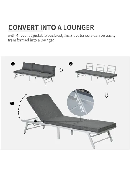 Outsunny 3 Pieces Garden Furniture Sets, 6 Seater Corner Sofa Set with Adjustable Backrest Chase Lounge with Slatted Metal Top T