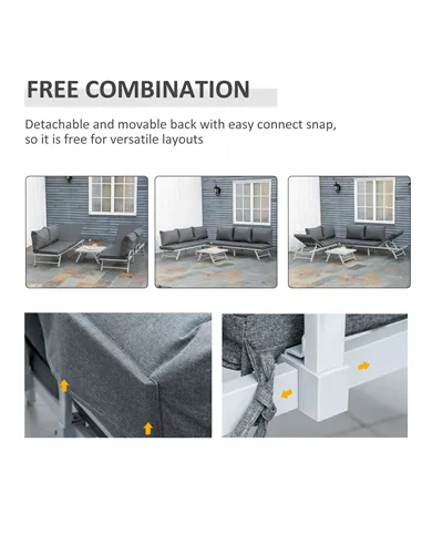 Outsunny 3 Pieces Garden Furniture Sets, 6 Seater Corner Sofa Set with Adjustable Backrest Chase Lounge with Slatted Metal Top T