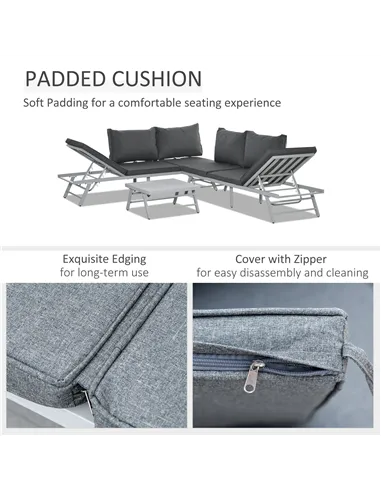 Outsunny 3 Pieces Garden Furniture Sets, 6 Seater Corner Sofa Set with Adjustable Backrest Chase Lounge with Slatted Metal Top T