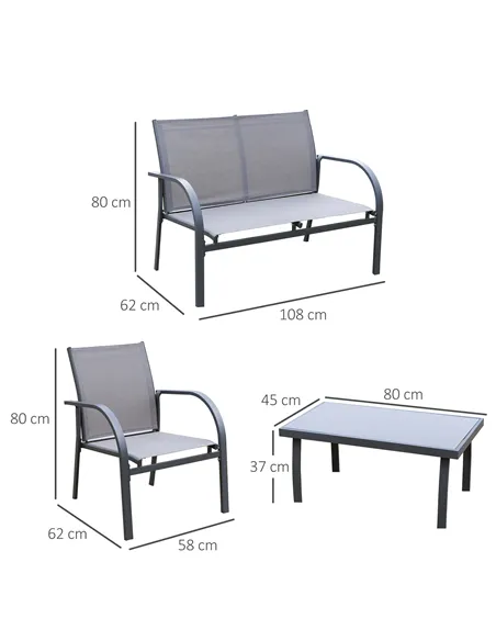 Outsunny Four-Piece Minimal Garden Patio Set - Grey