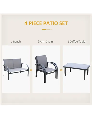 Outsunny Four-Piece Minimal Garden Patio Set - Grey