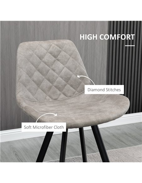 HOMCOM Set Of 2 Bar Stools Vintage Microfiber Cloth Tub Seats Padded Comfortable Steel Frame Footrest Quilted Home Bar Cafe Kitc