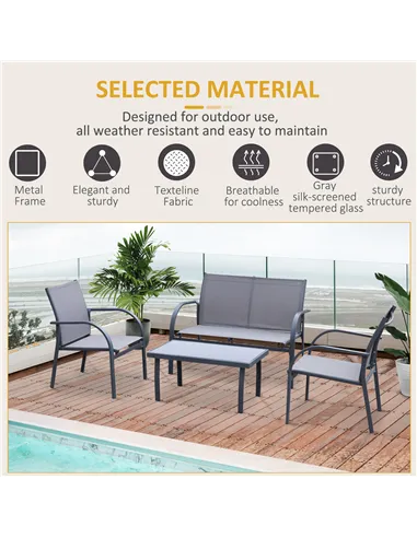 Outsunny Four-Piece Minimal Garden Patio Set - Grey