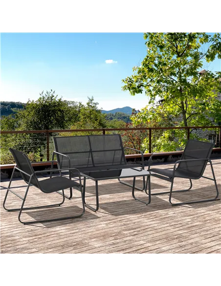 Outsunny Four-Piece Minimalistic Garden Sofa Set - Black
