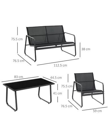 Outsunny Four-Piece Minimalistic Garden Sofa Set - Black