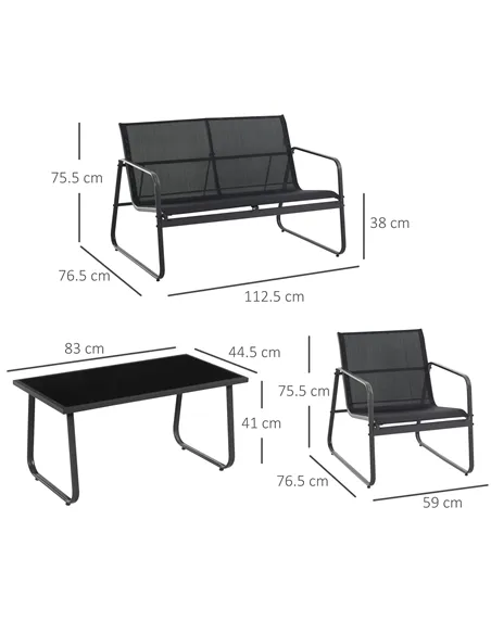 Outsunny Four-Piece Minimalistic Garden Sofa Set - Black