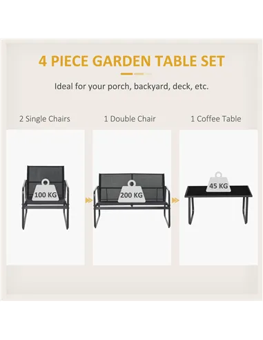 Outsunny Four-Piece Minimalistic Garden Sofa Set - Black