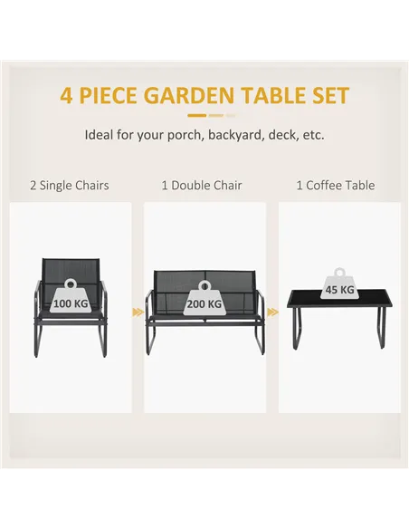 Outsunny Four-Piece Minimalistic Garden Sofa Set - Black