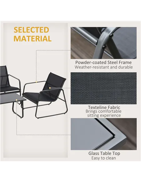 Outsunny Four-Piece Minimalistic Garden Sofa Set - Black