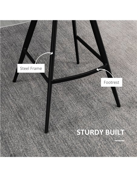 HOMCOM Set Of 2 Bar Stools Vintage Microfiber Cloth Tub Seats Padded Comfortable Steel Frame Footrest Quilted Home Bar Cafe Kitc
