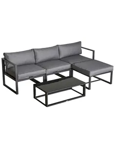 Outsunny 5 Pieces Outdoor Patio Furniture Set, Sofa Couch with Glass Coffee Table, Cushioned Chairs and Aluminum Tube, for Balco