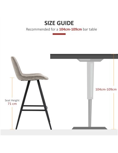 HOMCOM Set Of 2 Bar Stools Vintage Microfiber Cloth Tub Seats Padded Comfortable Steel Frame Footrest Quilted Home Bar Cafe Kitc