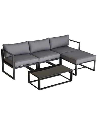 Outsunny 5 Pieces Outdoor Patio Furniture Set, Sofa Couch with Glass Coffee Table, Cushioned Chairs and Aluminum Tube, for Balco