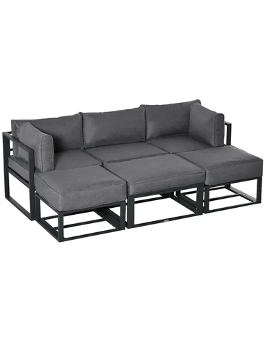 Outsunny Garden Daybed, 6 Piece Outdoor Sectional Sofa Set, Aluminum Patio Conversation Furniture Set with Coffee Table, Footsto