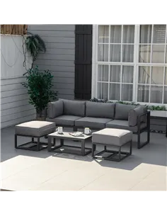 Outsunny Garden Daybed, 6 Piece Outdoor Sectional Sofa Set, Aluminum Patio Conversation Furniture Set with Coffee Table, Footsto 2