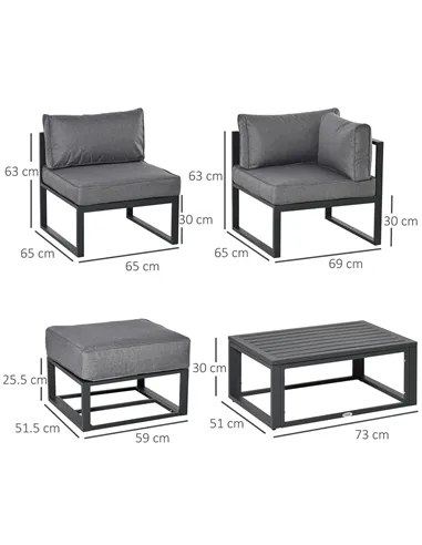 Outsunny Garden Daybed, 6 Piece Outdoor Sectional Sofa Set, Aluminum Patio Conversation Furniture Set with Coffee Table, Footsto