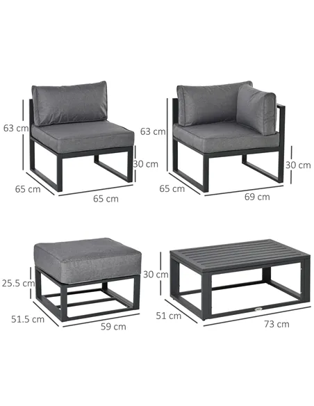 Outsunny Garden Daybed, 6 Piece Outdoor Sectional Sofa Set, Aluminum Patio Conversation Furniture Set with Coffee Table, Footsto