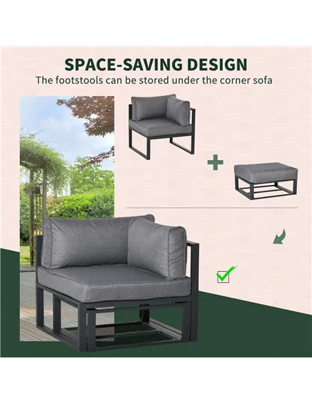 Outsunny Garden Daybed, 6 Piece Outdoor Sectional Sofa Set, Aluminum Patio Conversation Furniture Set with Coffee Table, Footsto
