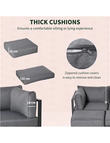 Outsunny Garden Daybed, 6 Piece Outdoor Sectional Sofa Set, Aluminum Patio Conversation Furniture Set with Coffee Table, Footsto