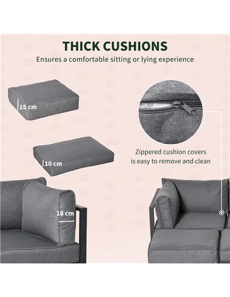 Outsunny Garden Daybed, 6 Piece Outdoor Sectional Sofa Set, Aluminum Patio Conversation Furniture Set with Coffee Table, Footsto