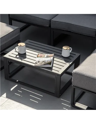 Outsunny Garden Daybed, 6 Piece Outdoor Sectional Sofa Set, Aluminum Patio Conversation Furniture Set with Coffee Table, Footsto