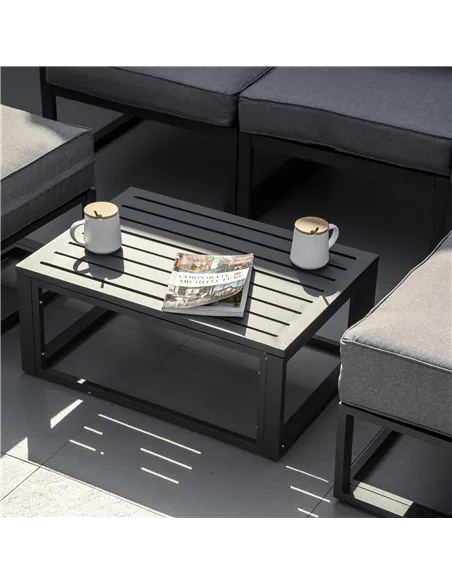 Outsunny Garden Daybed, 6 Piece Outdoor Sectional Sofa Set, Aluminum Patio Conversation Furniture Set with Coffee Table, Footsto