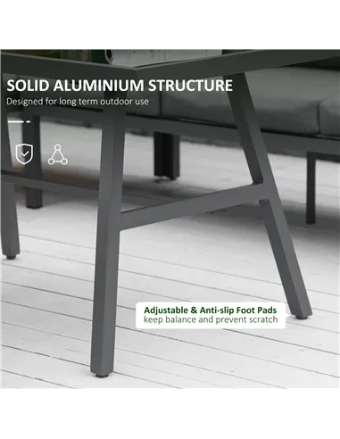 Outsunny 4 Piece L-shaped Garden Furniture Set 8-Seater Aluminium Outdoor Dining Set Conversation Sofa Set w/ Bench, Dining Tabl