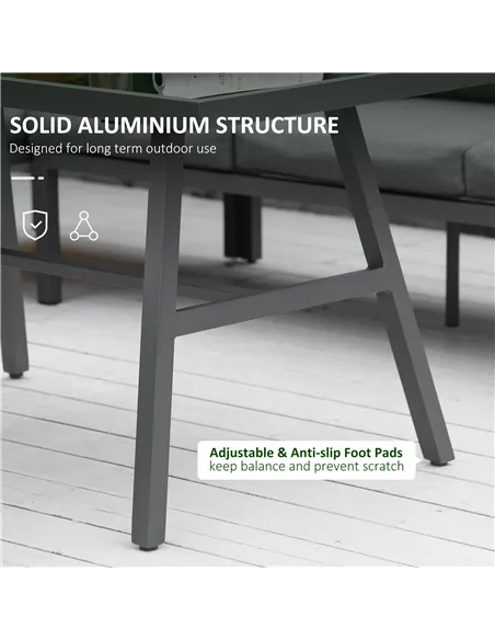 Outsunny 4 Piece L-shaped Garden Furniture Set 8-Seater Aluminium Outdoor Dining Set Conversation Sofa Set w/ Bench, Dining Tabl