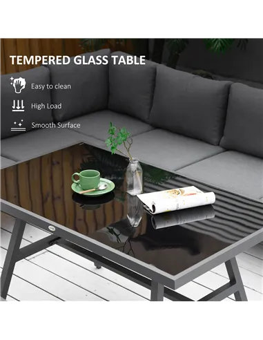 Outsunny 4 Piece L-shaped Garden Furniture Set 8-Seater Aluminium Outdoor Dining Set Conversation Sofa Set w/ Bench, Dining Tabl